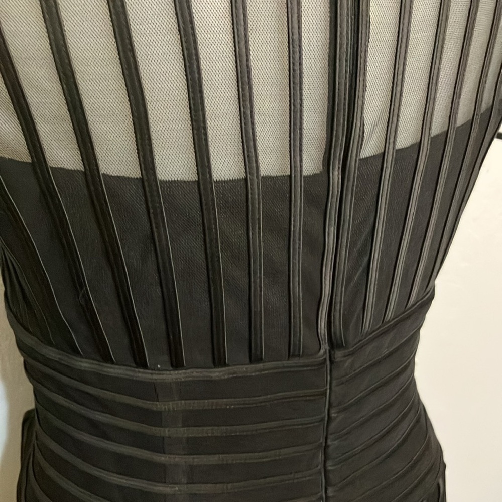JS Collections Black Pleated Mesh Midi Dress